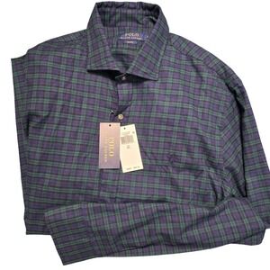 Polo Ralph Lauren Mens XL Slim Fit Black Watch Plaid Navy Blue Green Shirt NWT